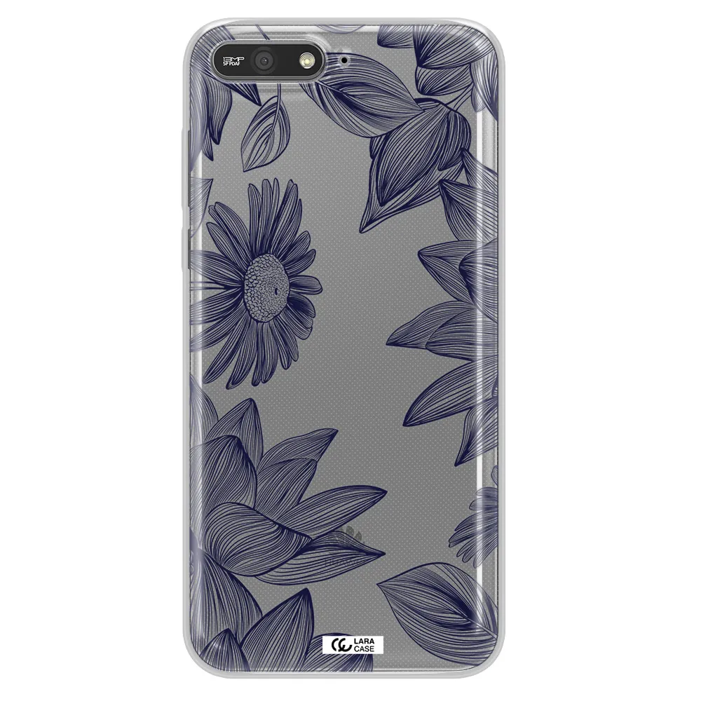 Blue Line Flower Huawei Y6 2018 Clear TPU Case