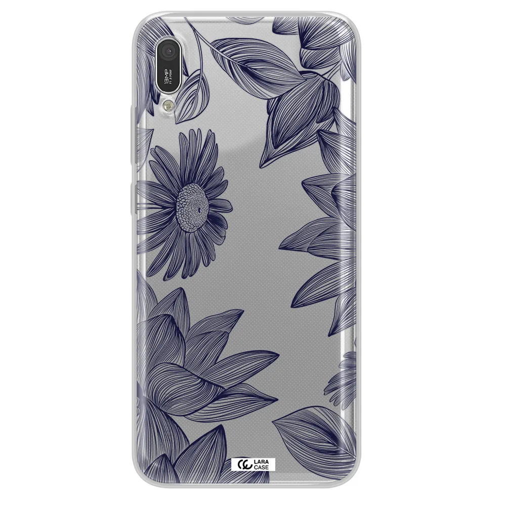 Blue Line Flower Huawei Y6 Pro 2019 Clear TPU Case