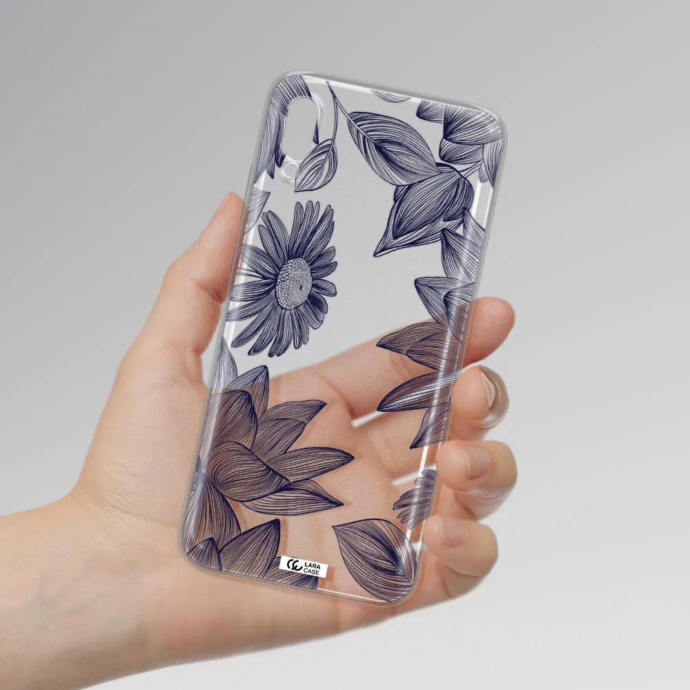 Blue Line Flower Huawei Y6 Pro 2019 Clear TPU Case