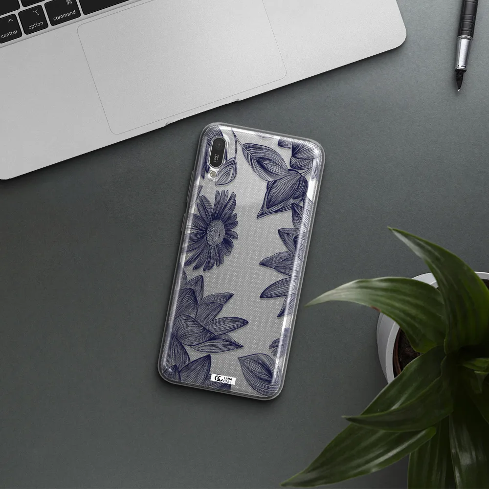 Blue Line Flower Huawei Y6 Pro 2019 Clear TPU Case