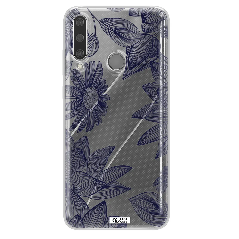 Blue Line Flower Huawei Y6P Clear TPU Case