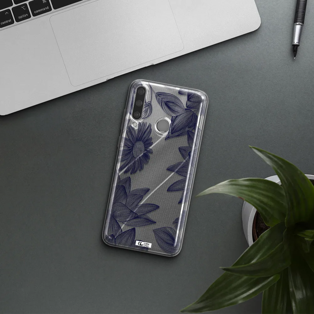 Blue Line Flower Huawei Y6P Clear TPU Case