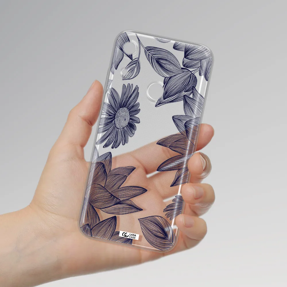 Blue Line Flower Huawei Y6S Clear TPU Case
