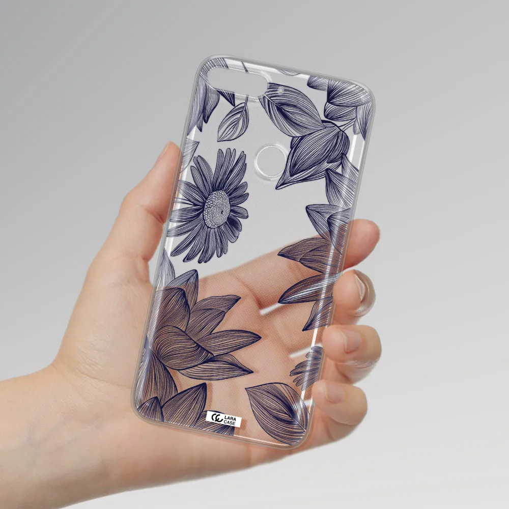 Blue Line Flower Huawei Y7 2018 Clear TPU Case