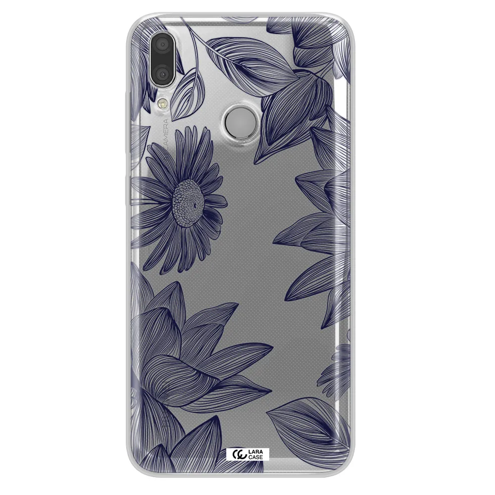 Blue Line Flower Huawei Y7 2019 Clear TPU Case