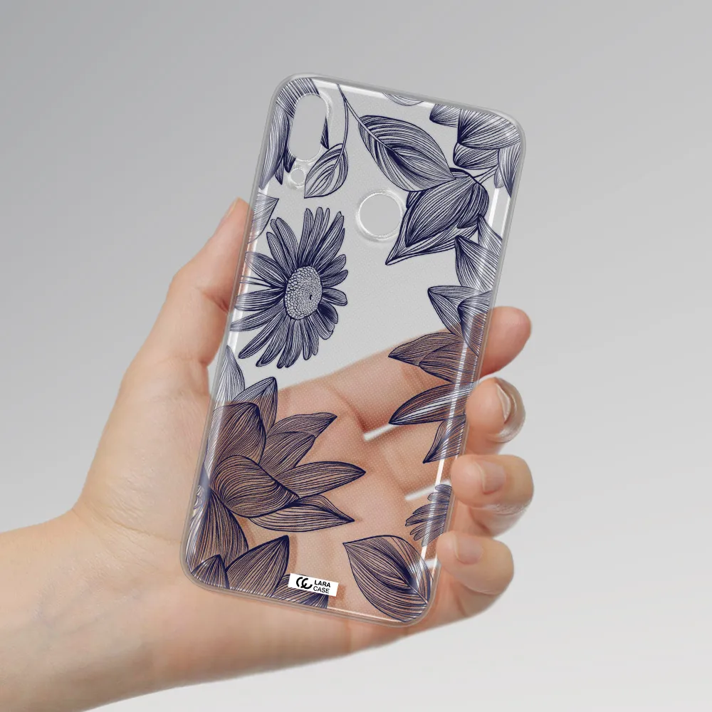 Blue Line Flower Huawei Y7 2019 Clear TPU Case
