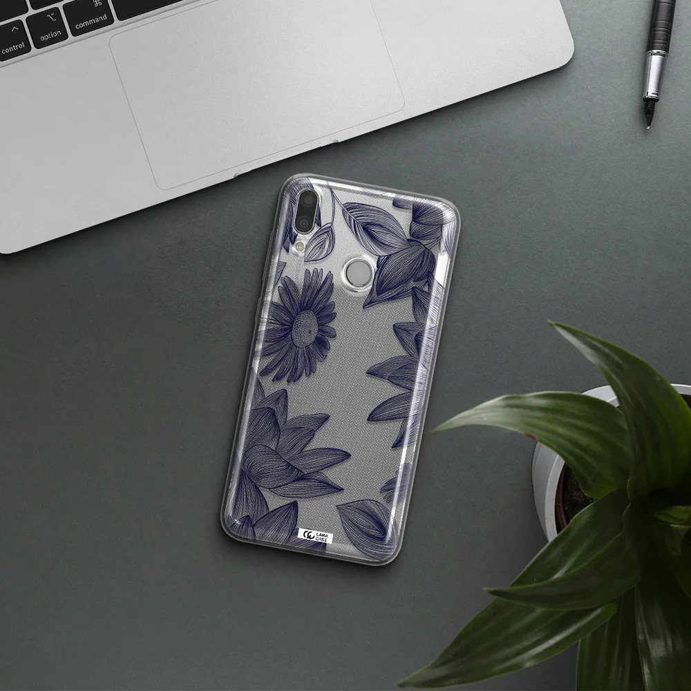 Blue Line Flower Huawei Y9 2019 Clear TPU Case