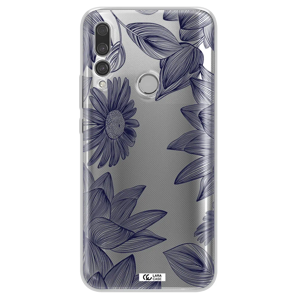 Blue Line Flower Huawei Y9 Prime 2019 Clear TPU Case