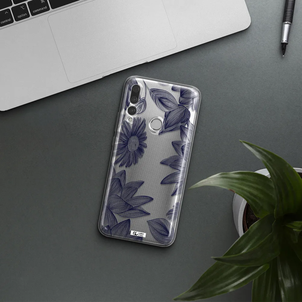 Blue Line Flower Huawei Y9 Prime 2019 Clear TPU Case