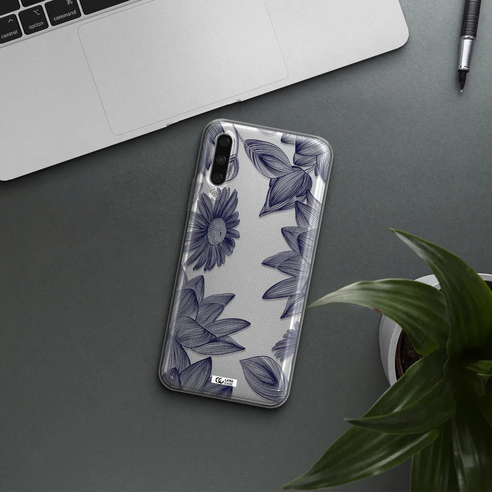 Blue Line Flower Huawei Y9S Clear Tpu Case