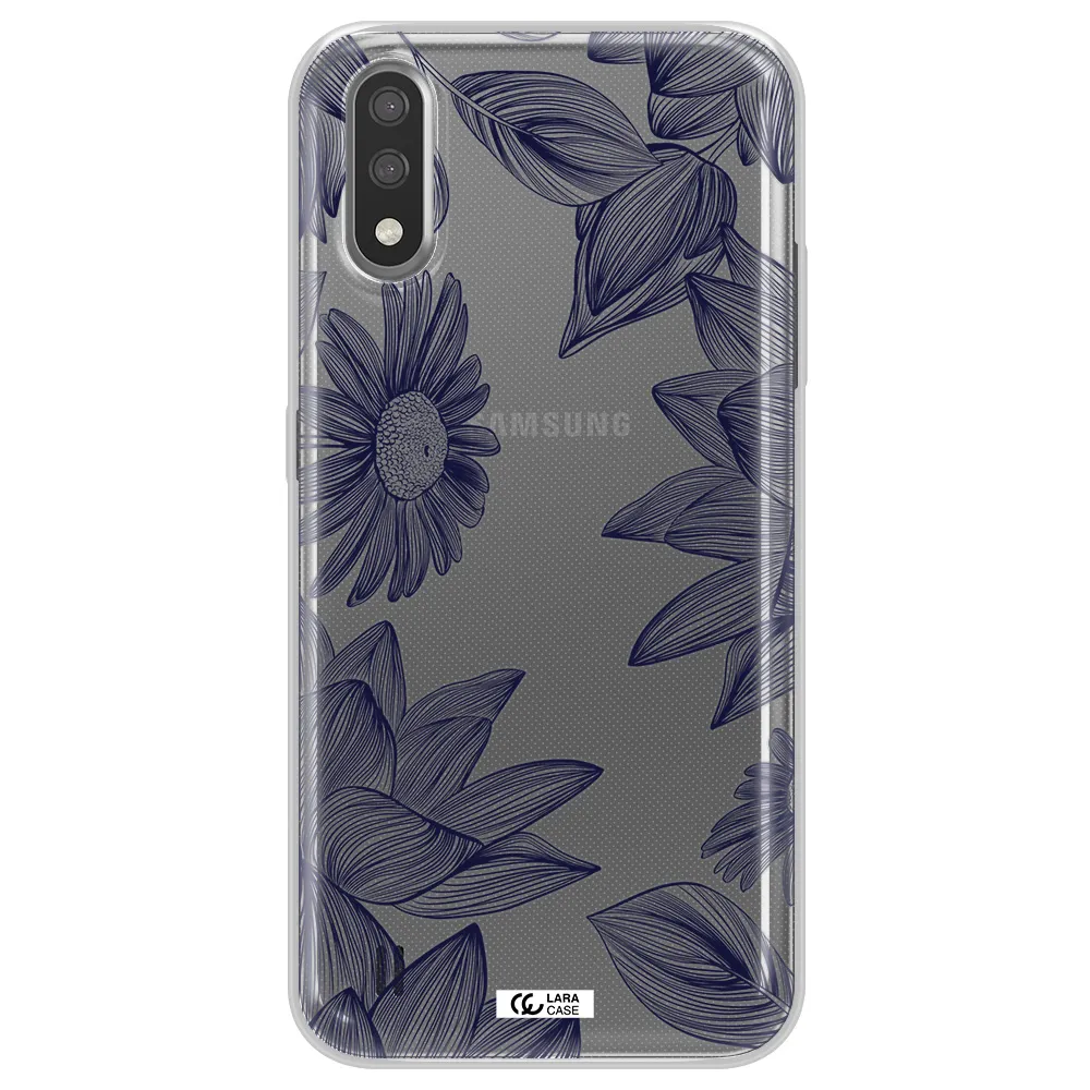 Blue Line Flower Samsung A01 Clear TPU Case