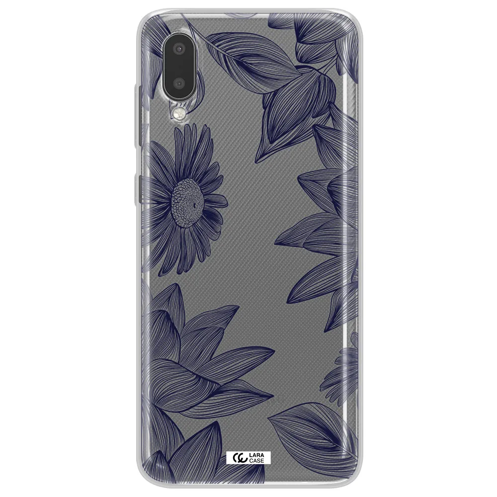 Blue Line Flower Samsung A02 Clear TPU Case