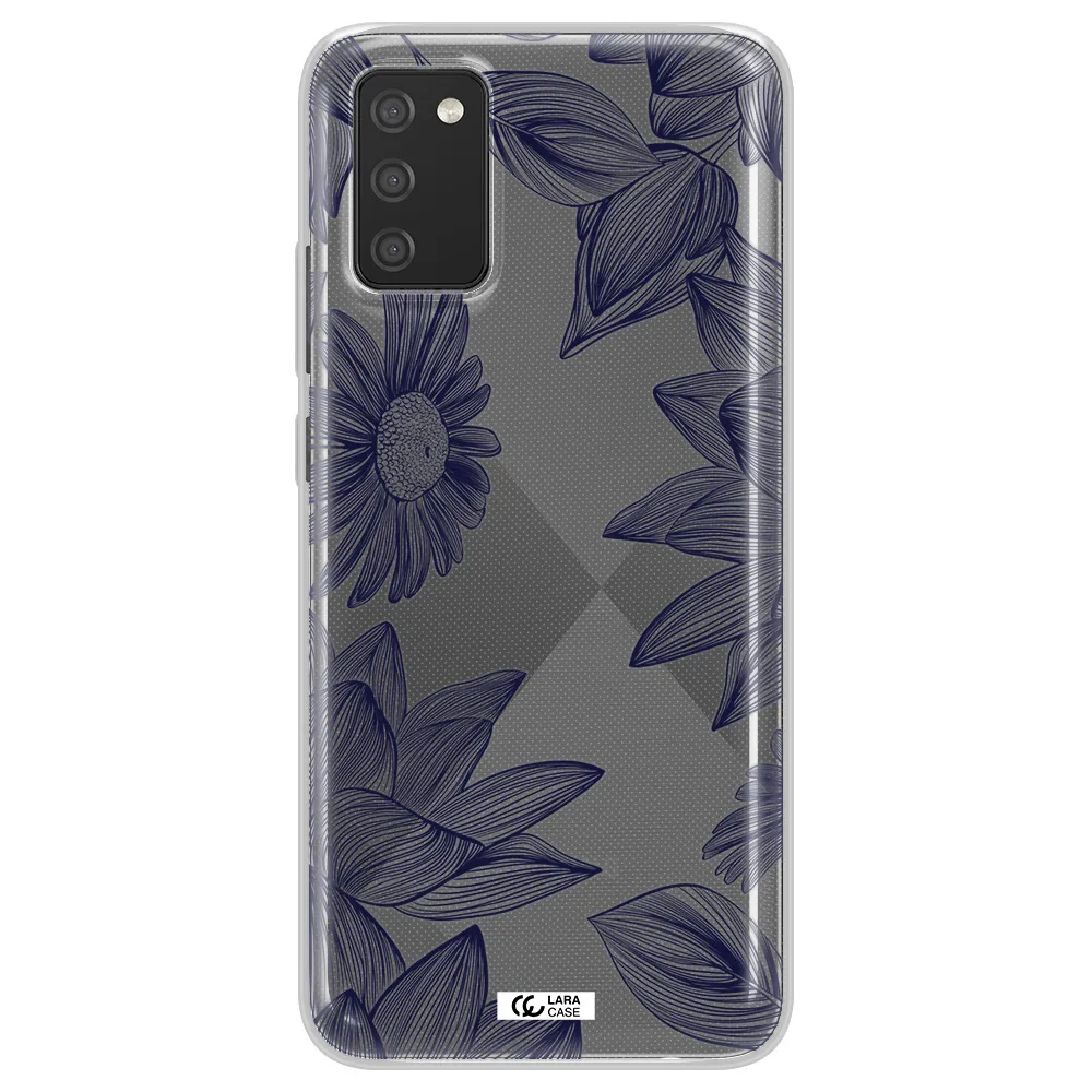Blue Line Flower Samsung A02S Clear TPU Case