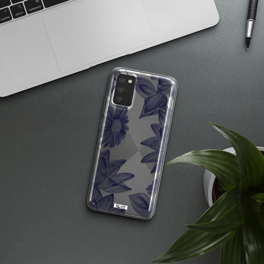 Blue Line Flower Samsung A02S Clear TPU Case