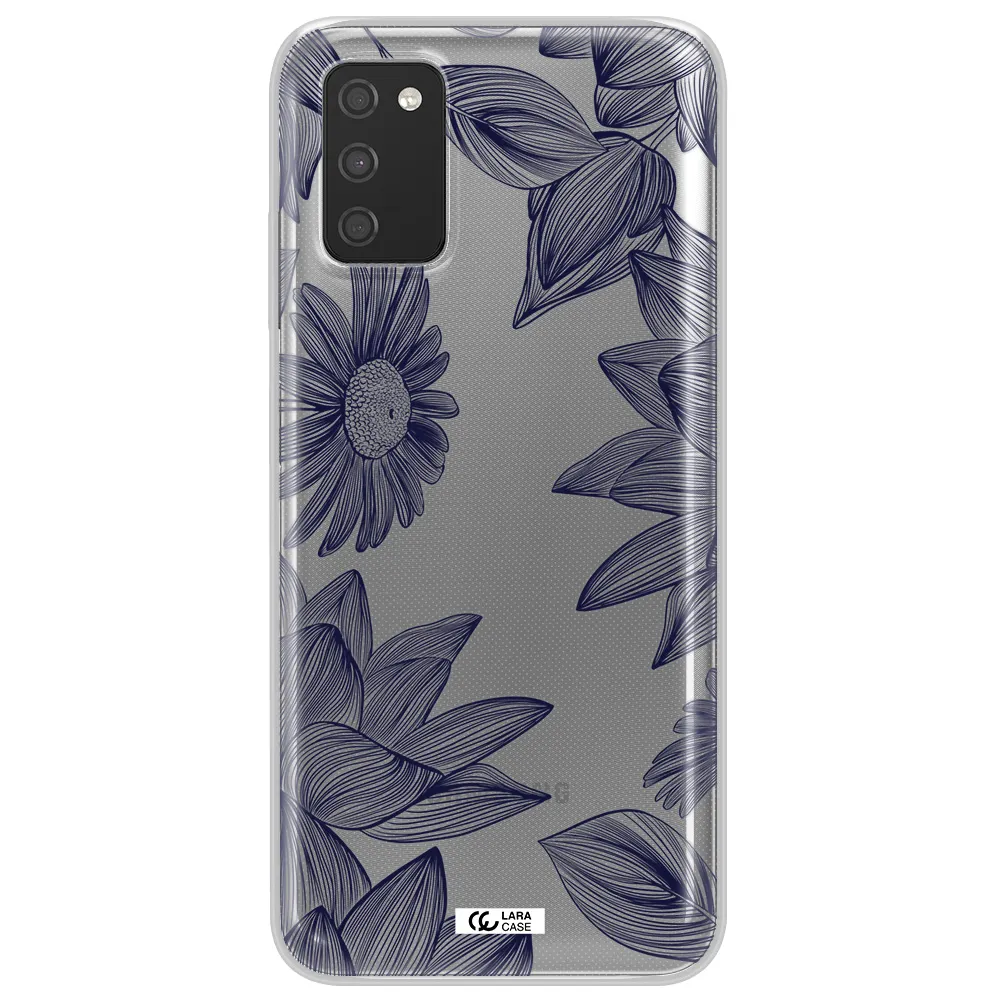 Blue Line Flower Samsung A03S Clear TPU Case