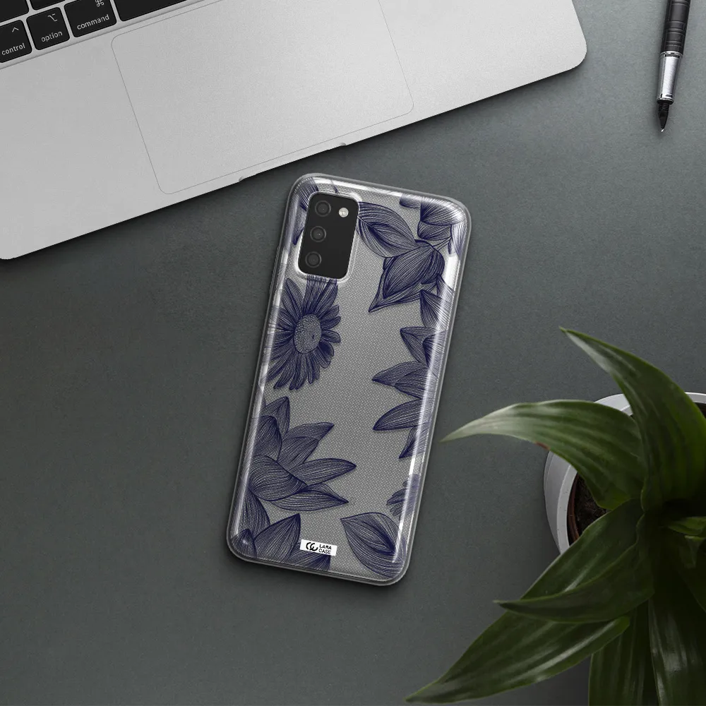 Blue Line Flower Samsung A03S Clear TPU Case