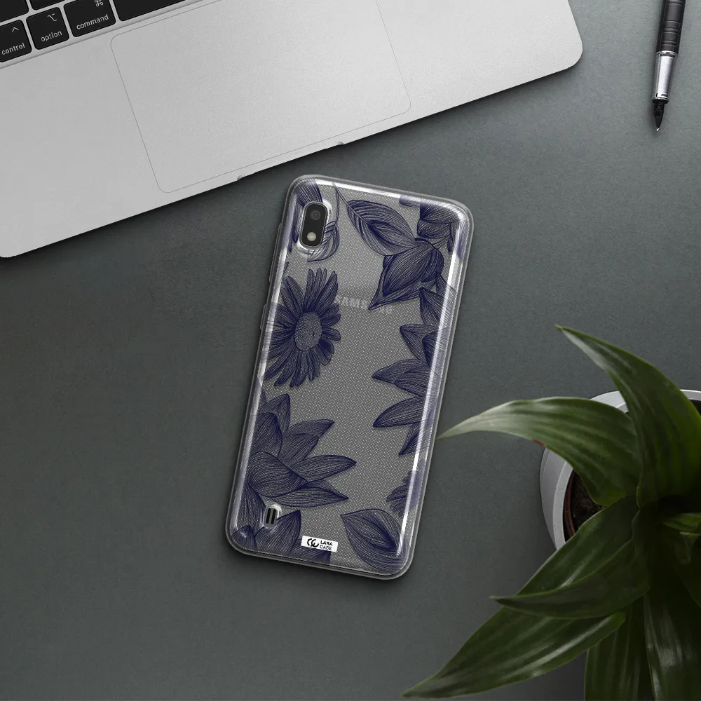 Blue Line Flower Samsung A10 Clear TPU Case
