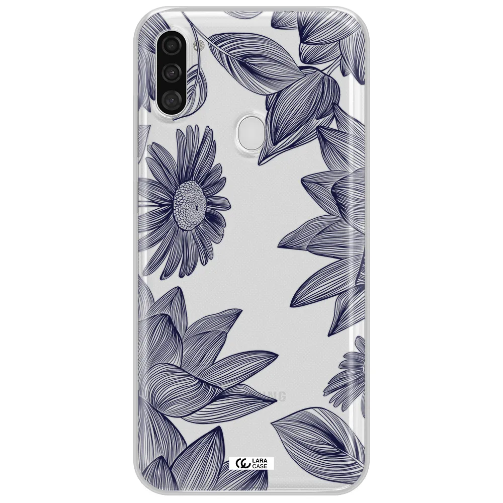 Blue Line Flower Samsung A11 Clear TPU Case