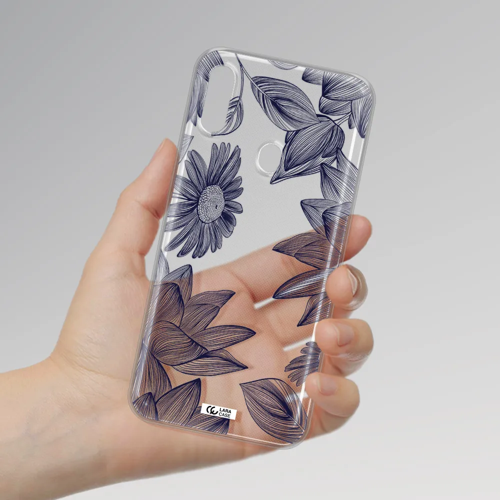 Blue Line Flower Samsung A11 Clear TPU Case