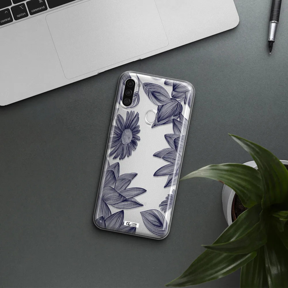 Blue Line Flower Samsung A11 Clear TPU Case