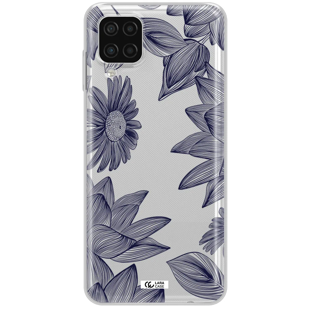 Blue Line Flower Samsung A12 4g Clear TPU Case