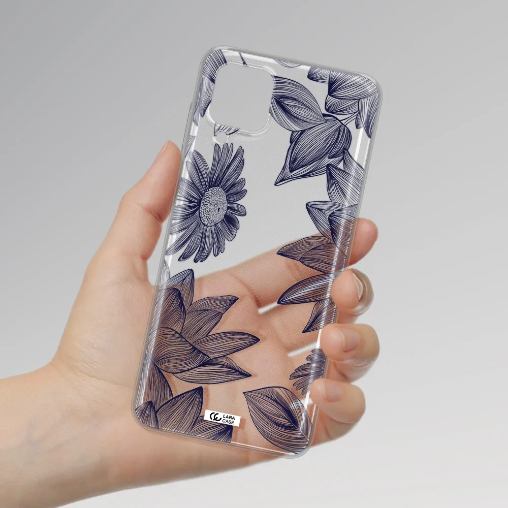 Blue Line Flower Samsung A12 4g Clear TPU Case