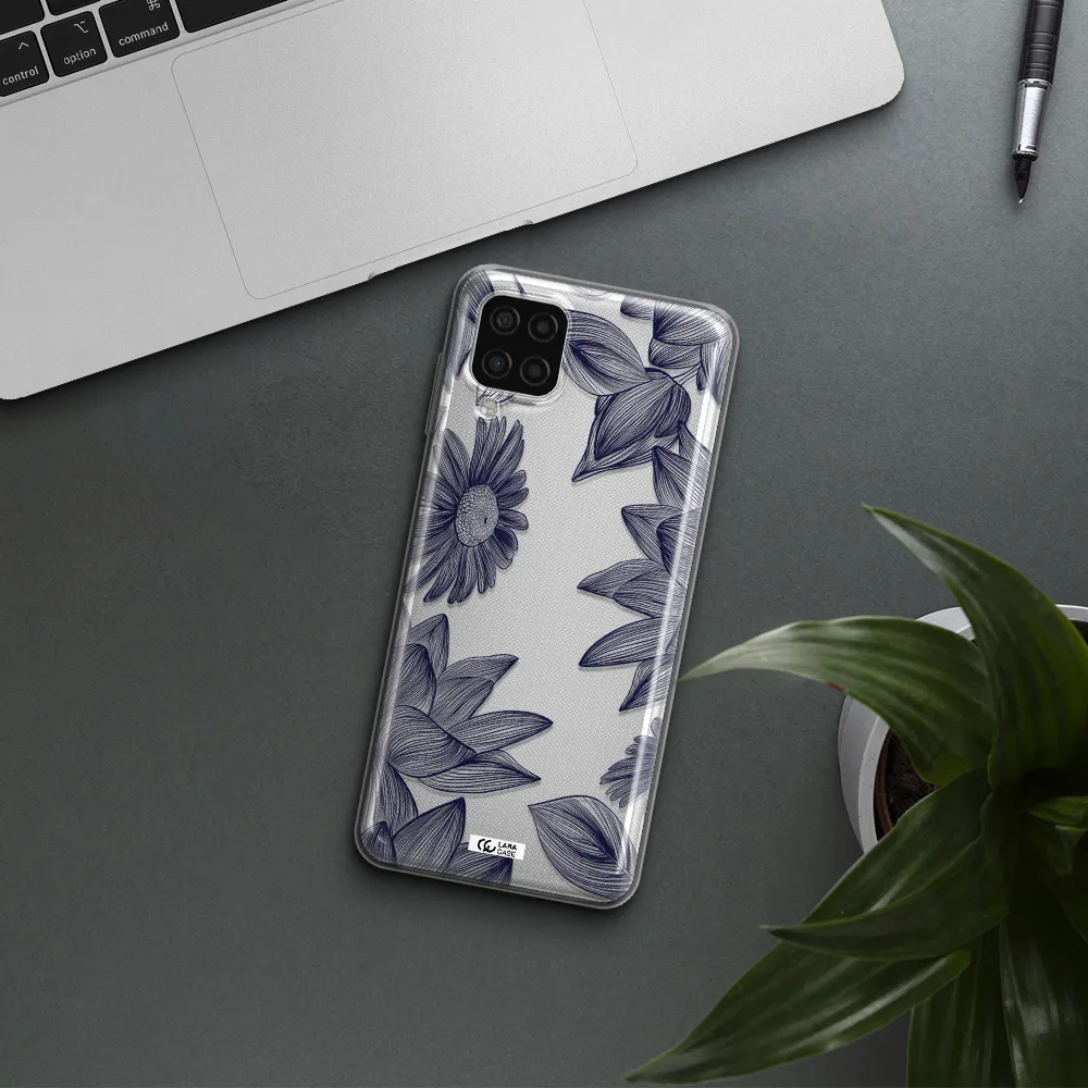 Blue Line Flower Samsung A12 4g Clear TPU Case