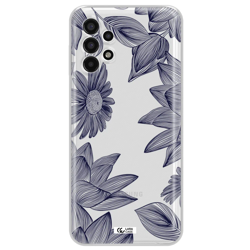 Blue Line Flower Samsung A13 4g Clear TPU Case