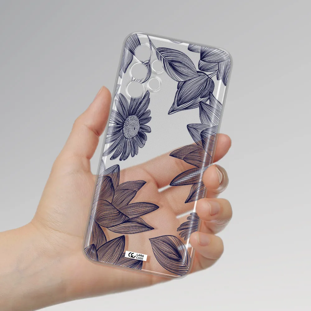 Blue Line Flower Samsung A13 4g Clear TPU Case