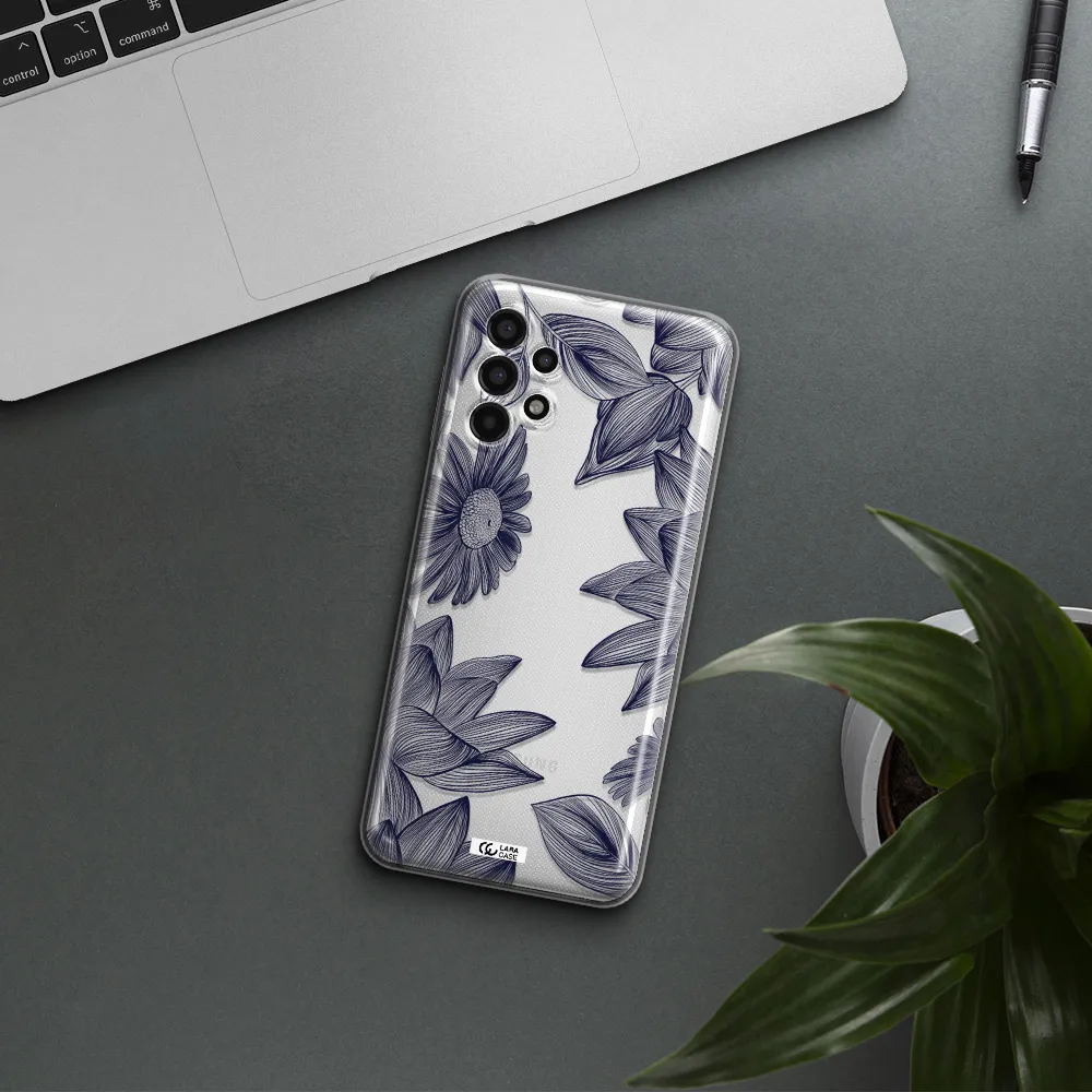 Blue Line Flower Samsung A13 4g Clear TPU Case