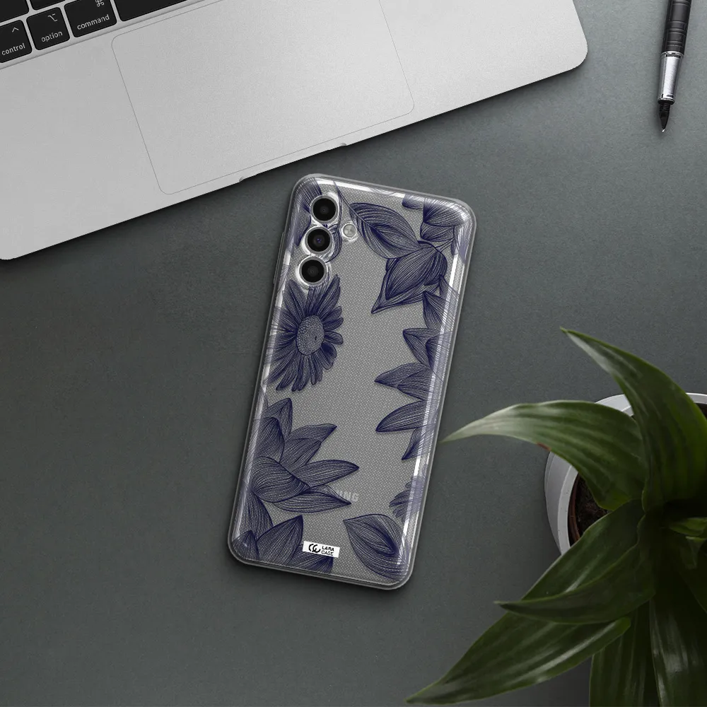 Blue Line Flower Samsung A13 5G Clear Tpu Case
