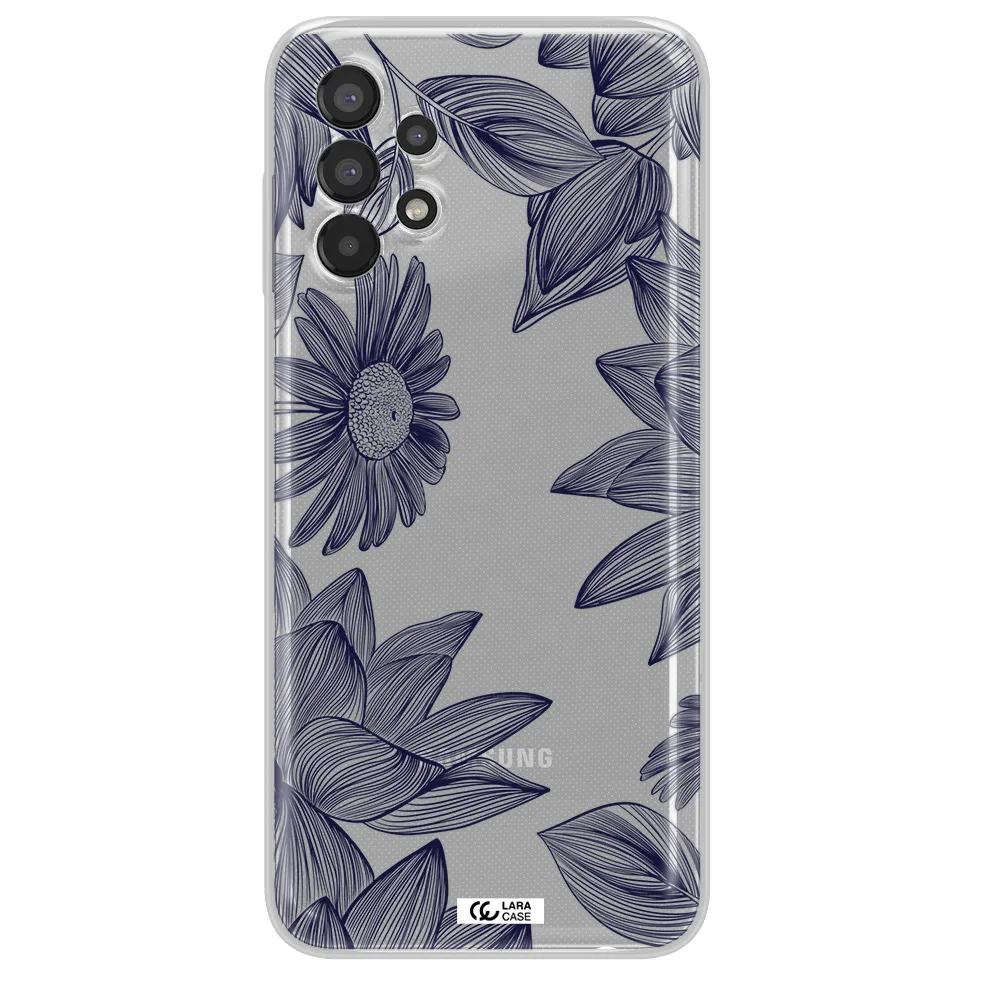 Blue Line Flower Samsung A13 Clear TPU Case