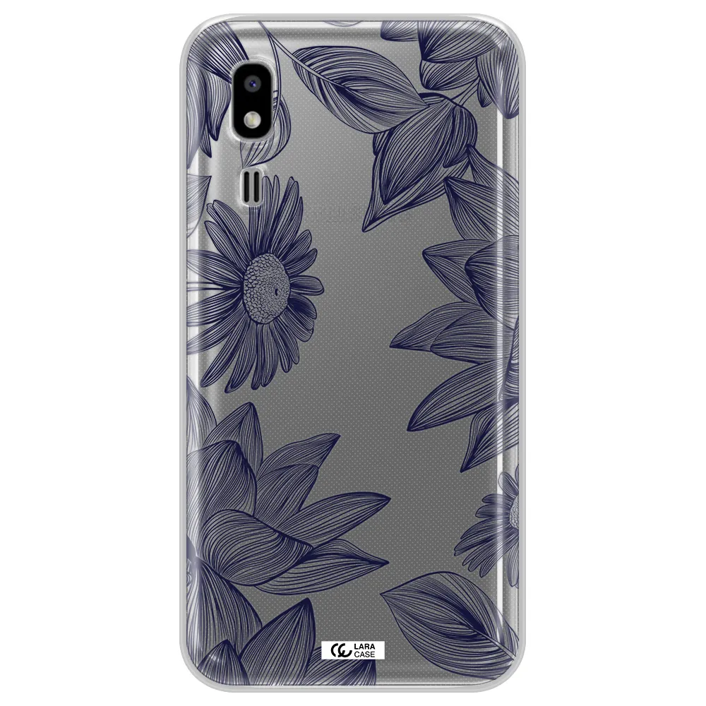 Blue Line Flower Samsung A2 Core Clear TPU Case