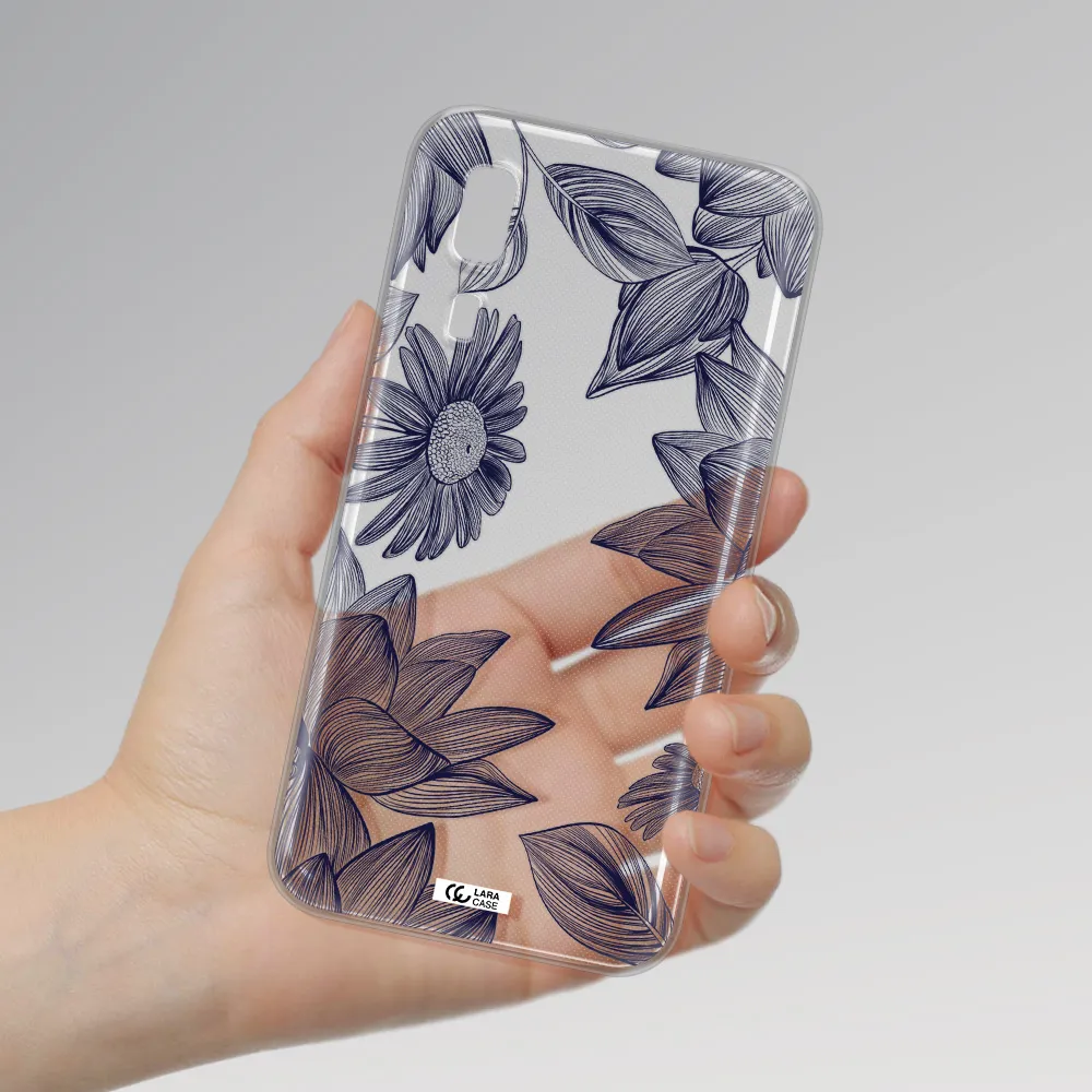 Blue Line Flower Samsung A2 Core Clear TPU Case