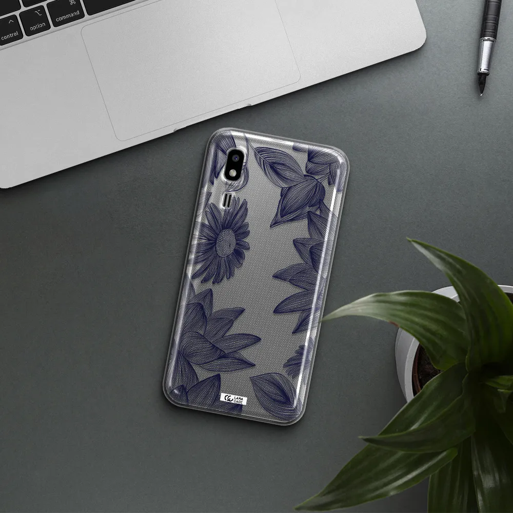 Blue Line Flower Samsung A2 Core Clear TPU Case