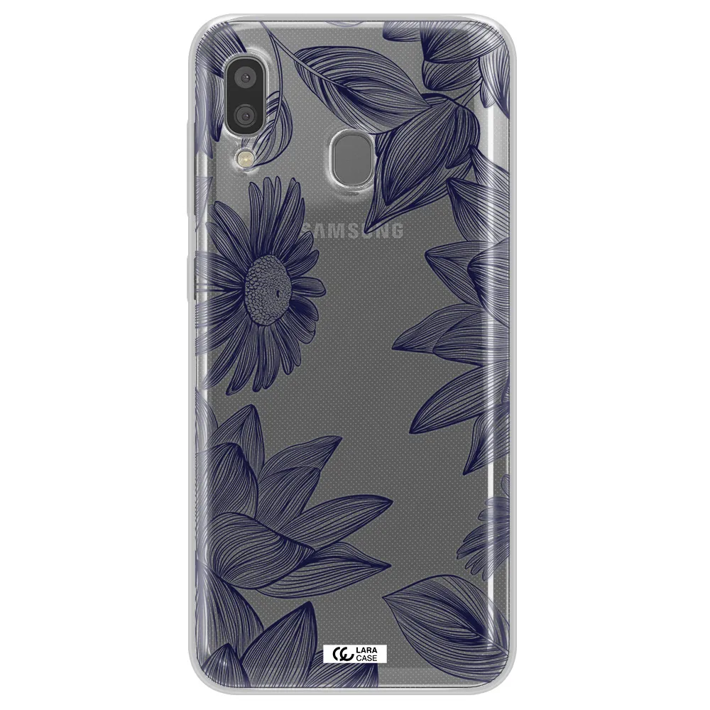 Blue Line Flower Samsung A20 Clear TPU Case