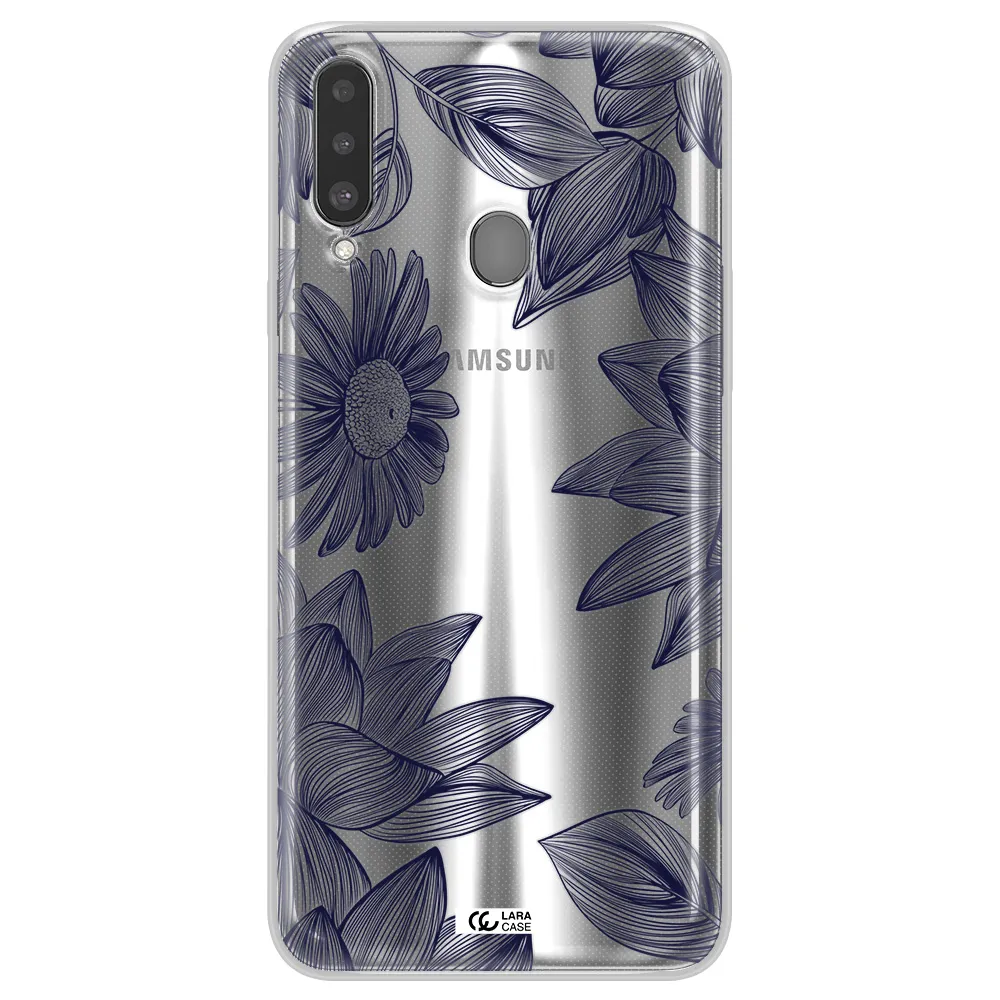 Blue Line Flower Samsung A20S Clear TPU Case