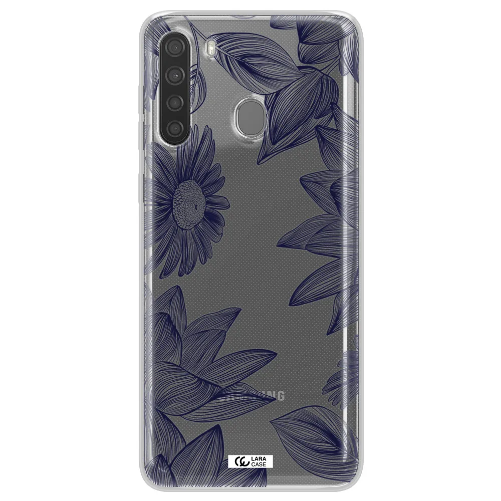 Blue Line Flower Samsung A21 Clear TPU Case