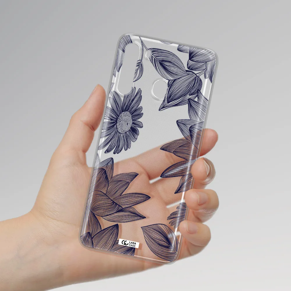 Blue Line Flower Samsung A21 Clear TPU Case