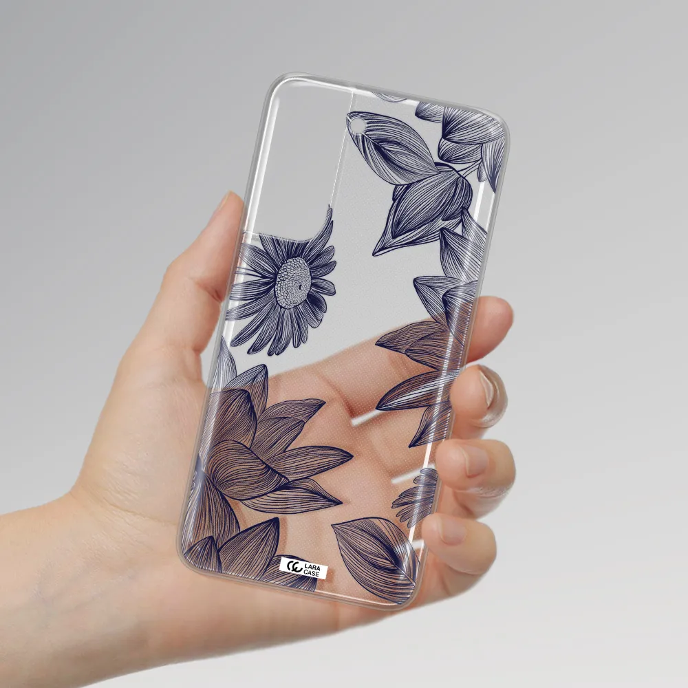 Blue Line Flower Samsung A21 Fe Clear TPU Case