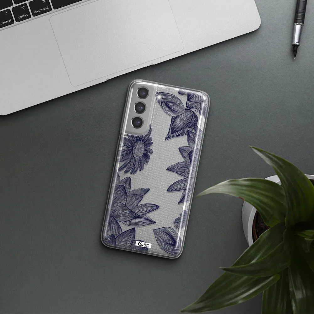Blue Line Flower Samsung A21 Fe Clear TPU Case