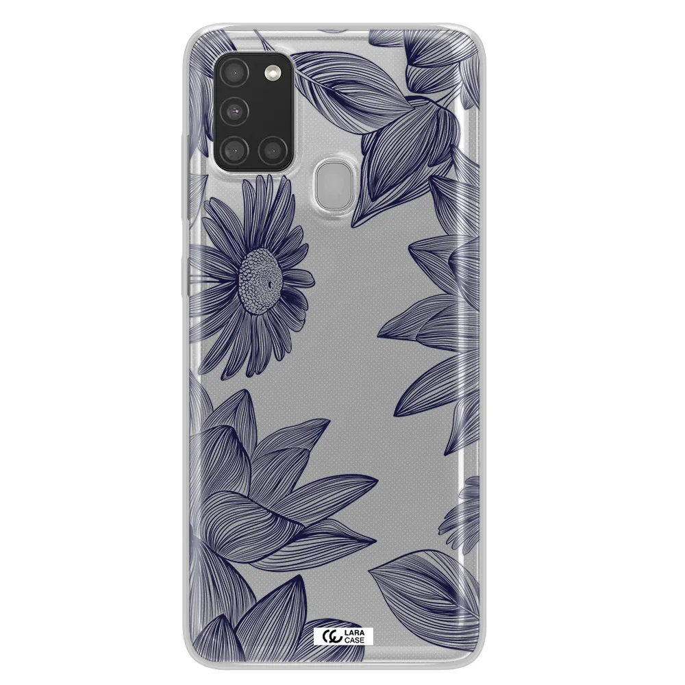 Blue Line Flower Samsung A21S Clear TPU Case