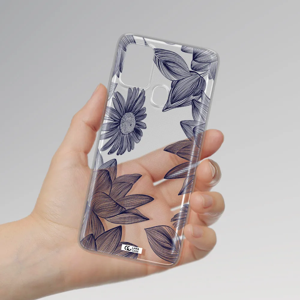Blue Line Flower Samsung A21S Clear TPU Case