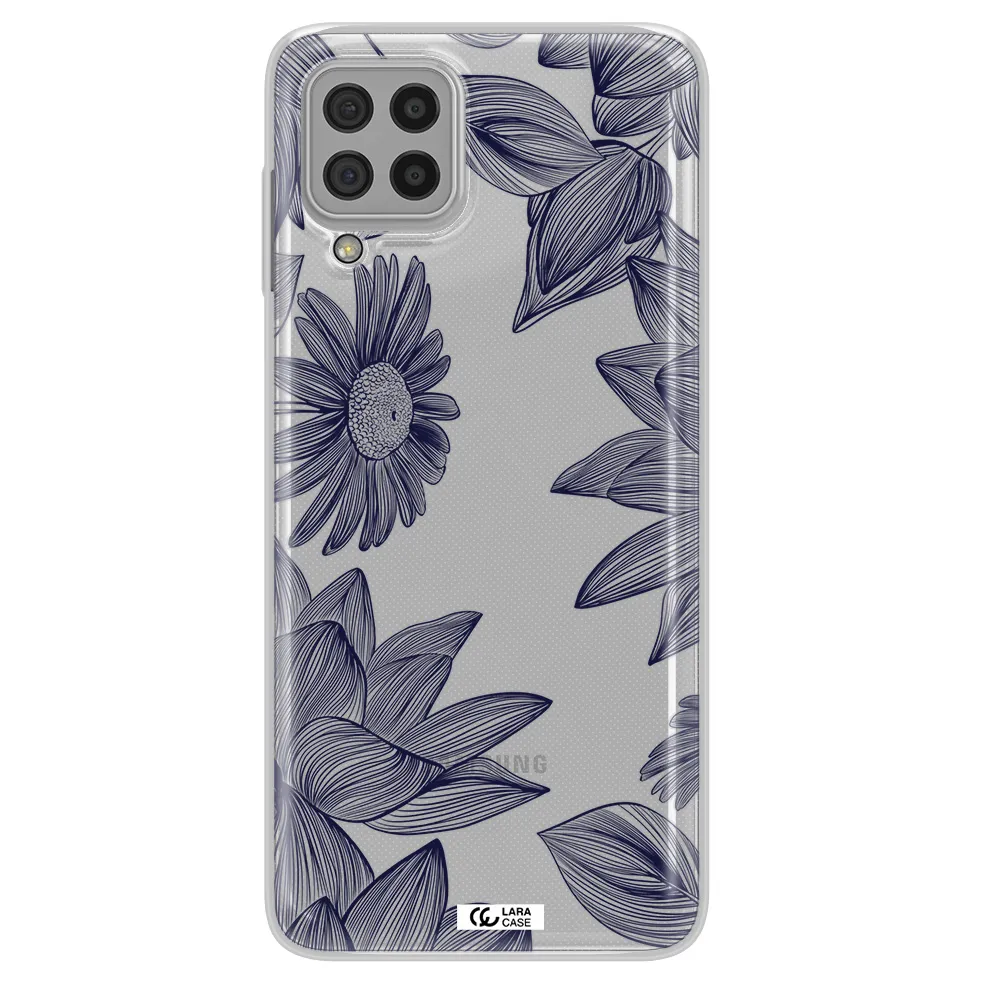 Blue Line Flower Samsung A22 4g Clear TPU Case