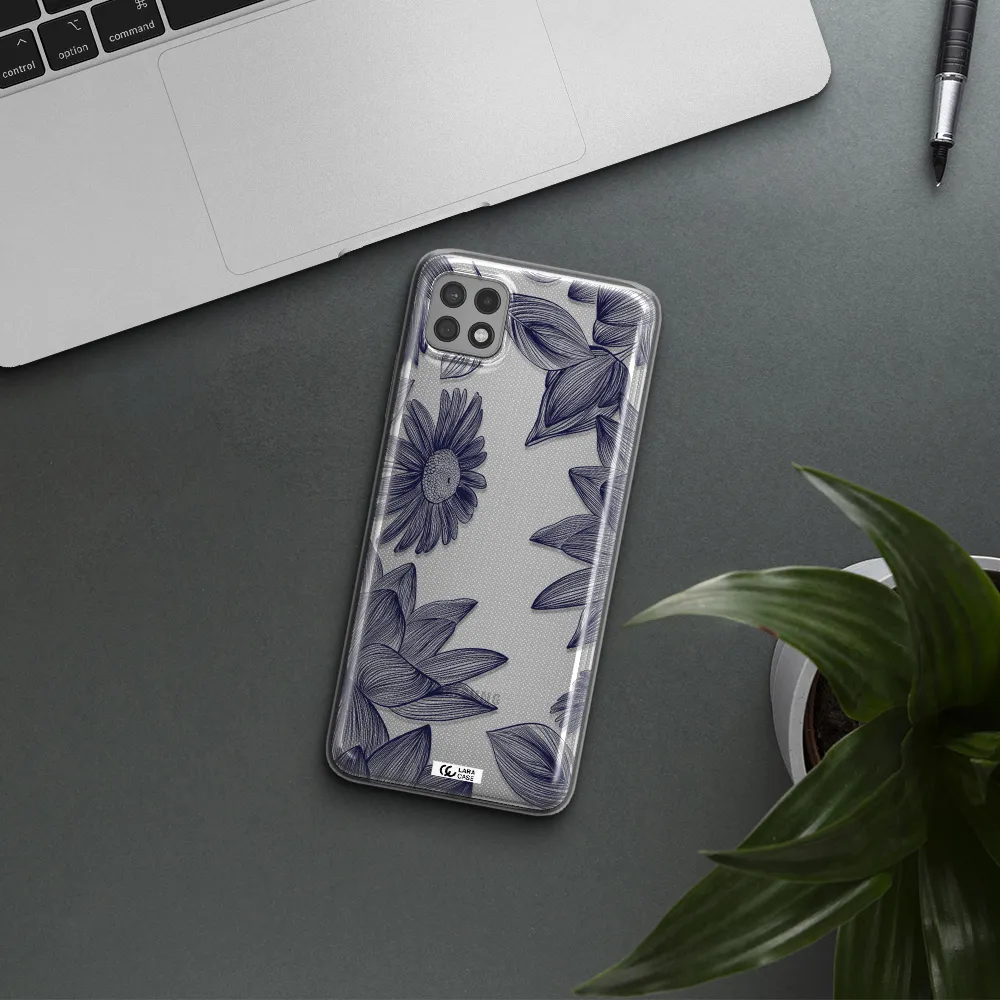 Blue Line Flower Samsung A22 5g Clear TPU Case