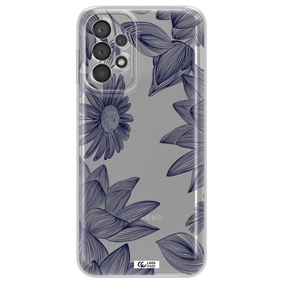 Blue Line Flower Samsung A23 5G Clear Tpu Case