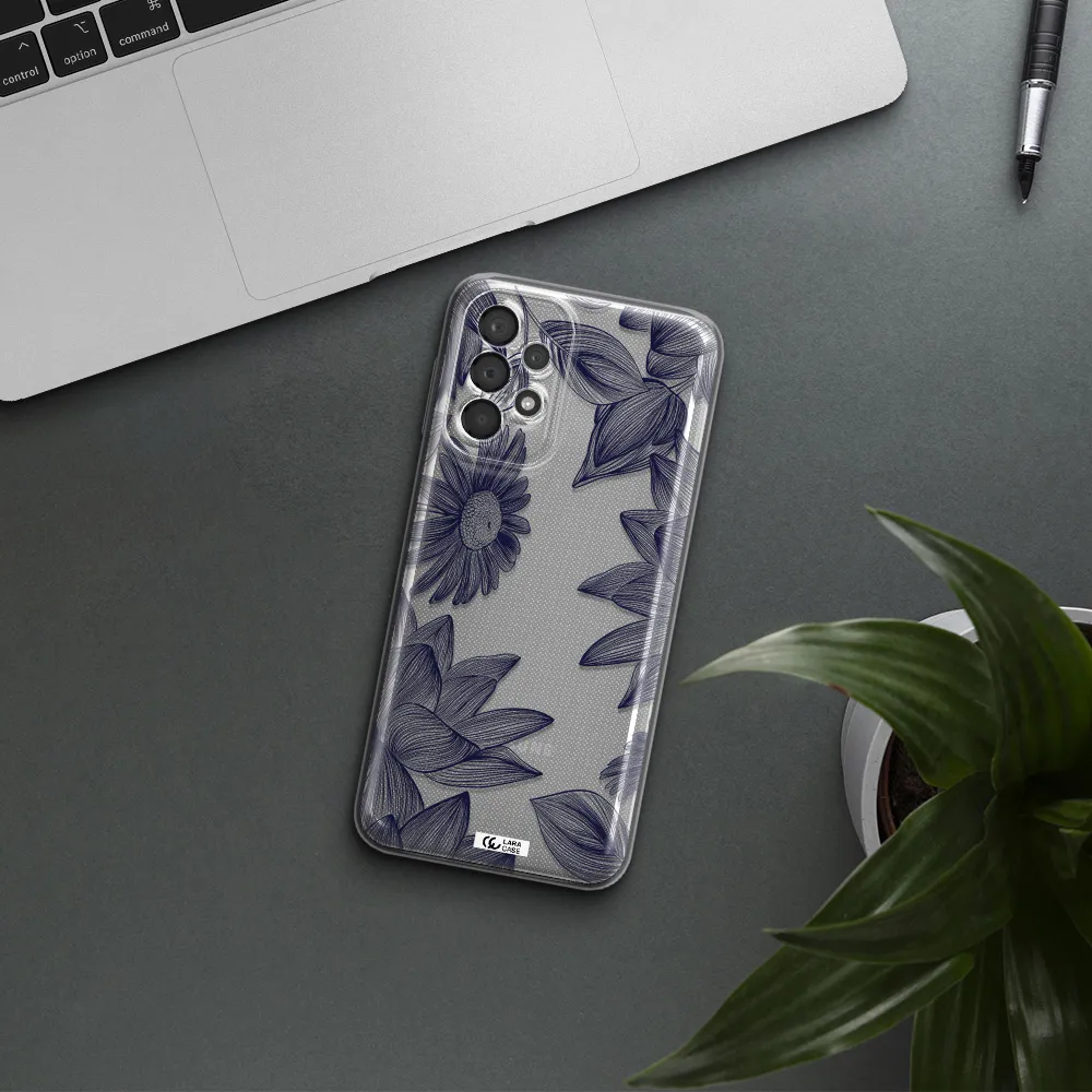 Blue Line Flower Samsung A23 5G Clear Tpu Case