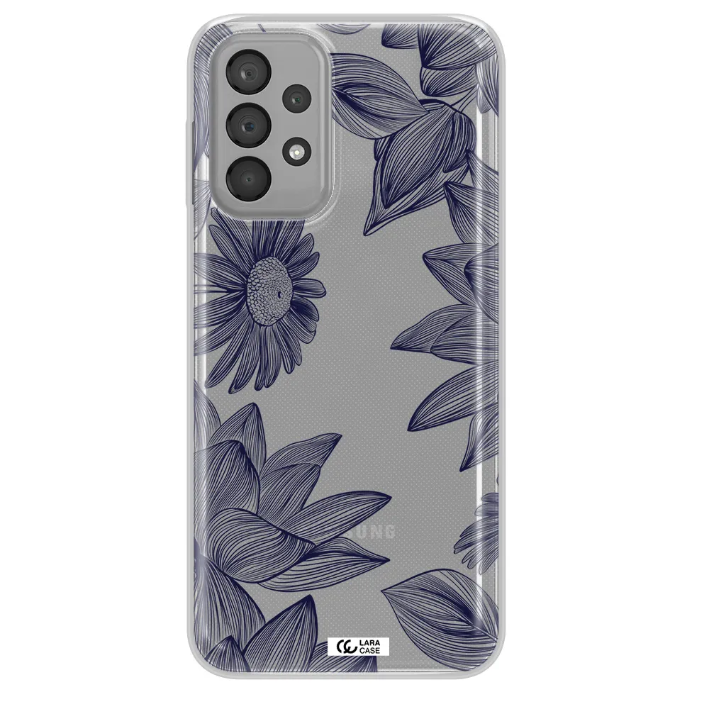 Blue Line Flower Samsung A23 Clear TPU Case