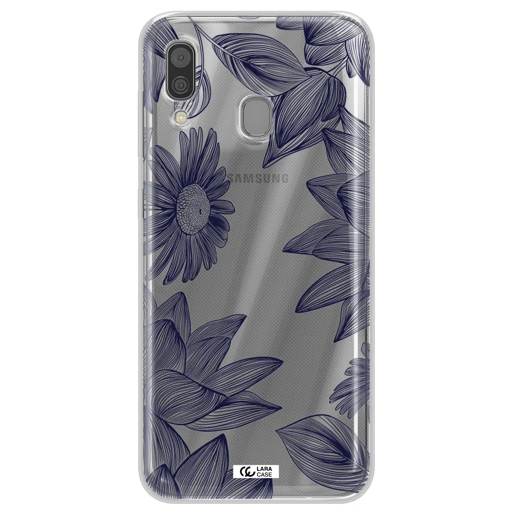 Blue Line Flower Samsung A30 Clear TPU Case