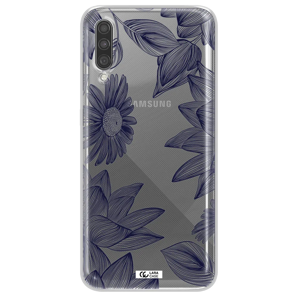 Blue Line Flower Samsung A30S Clear TPU Case